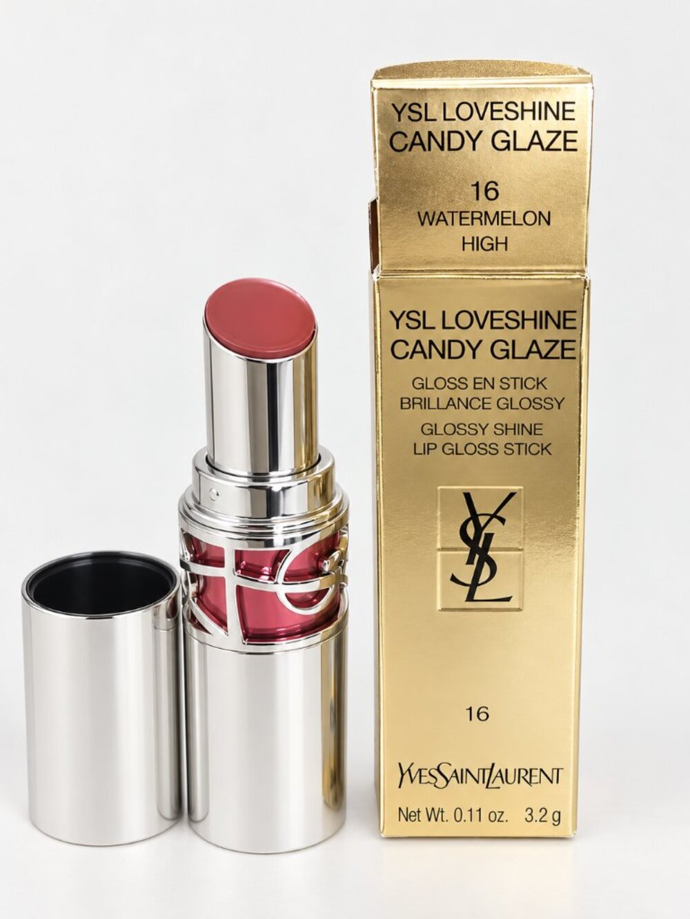 YSL Loveshine Candy Glaze Lip Gloss Stick 16 Watermelon High Full Size